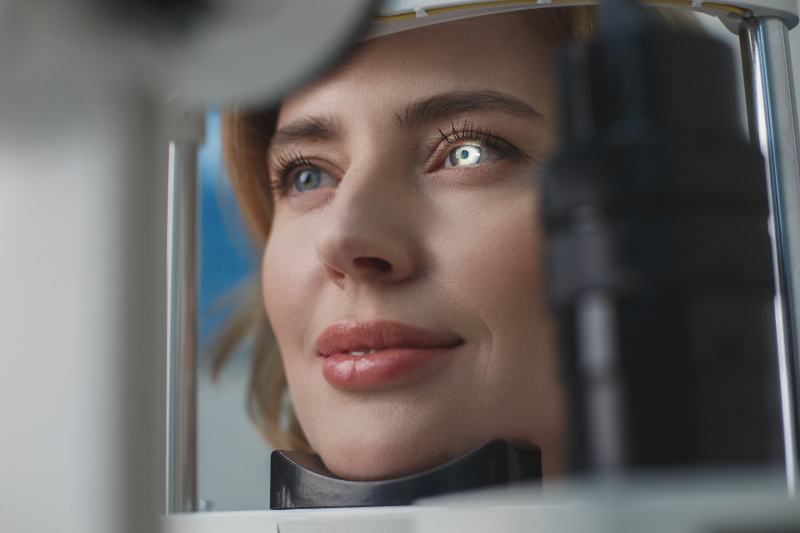 A phoropter and a retinoscope are instruments commonly used by optometrists to measure refraction. Optometrist using a phoropter and retinoscope